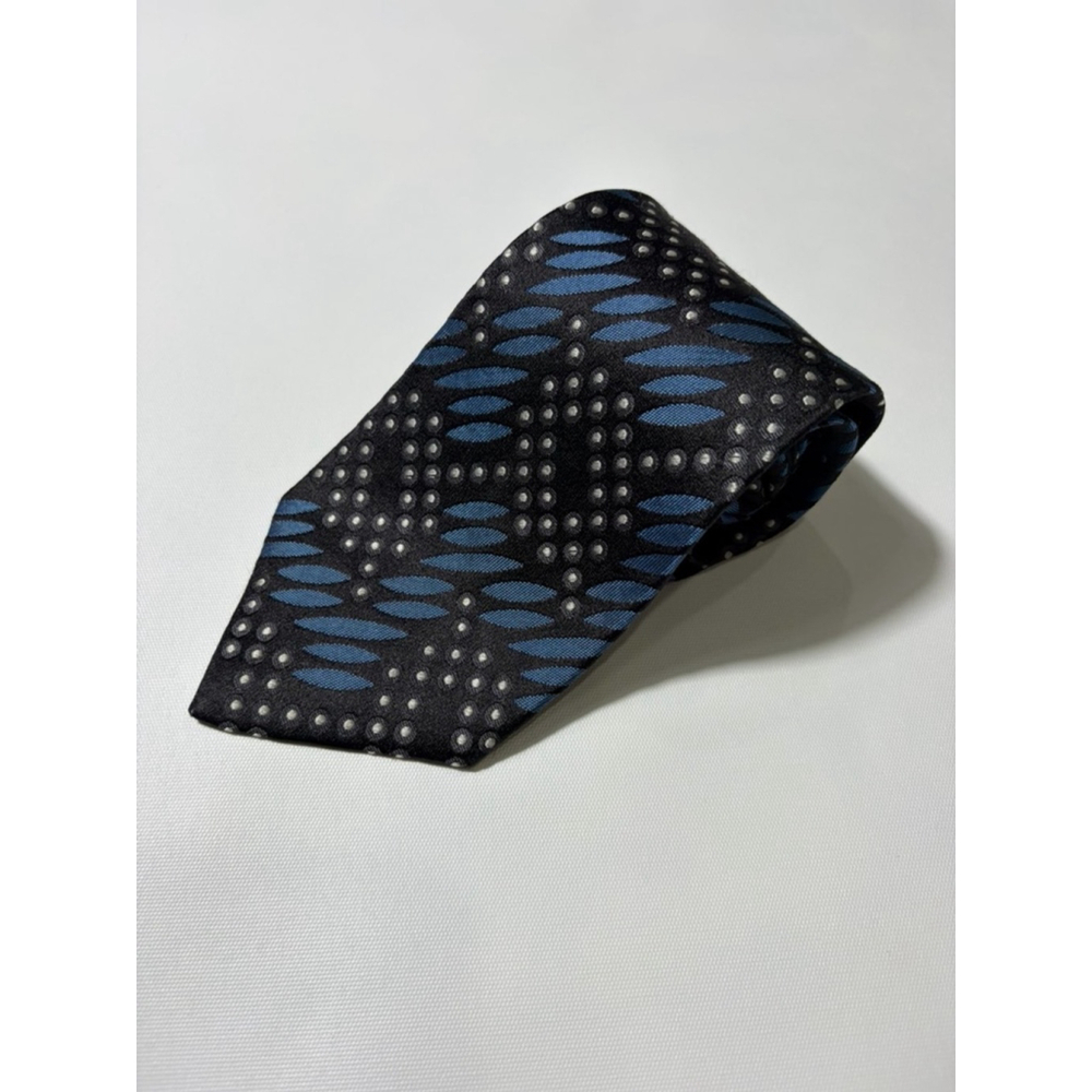 Claude Montana Paris Silk Tie Black Blue Geometric Designer Vintage